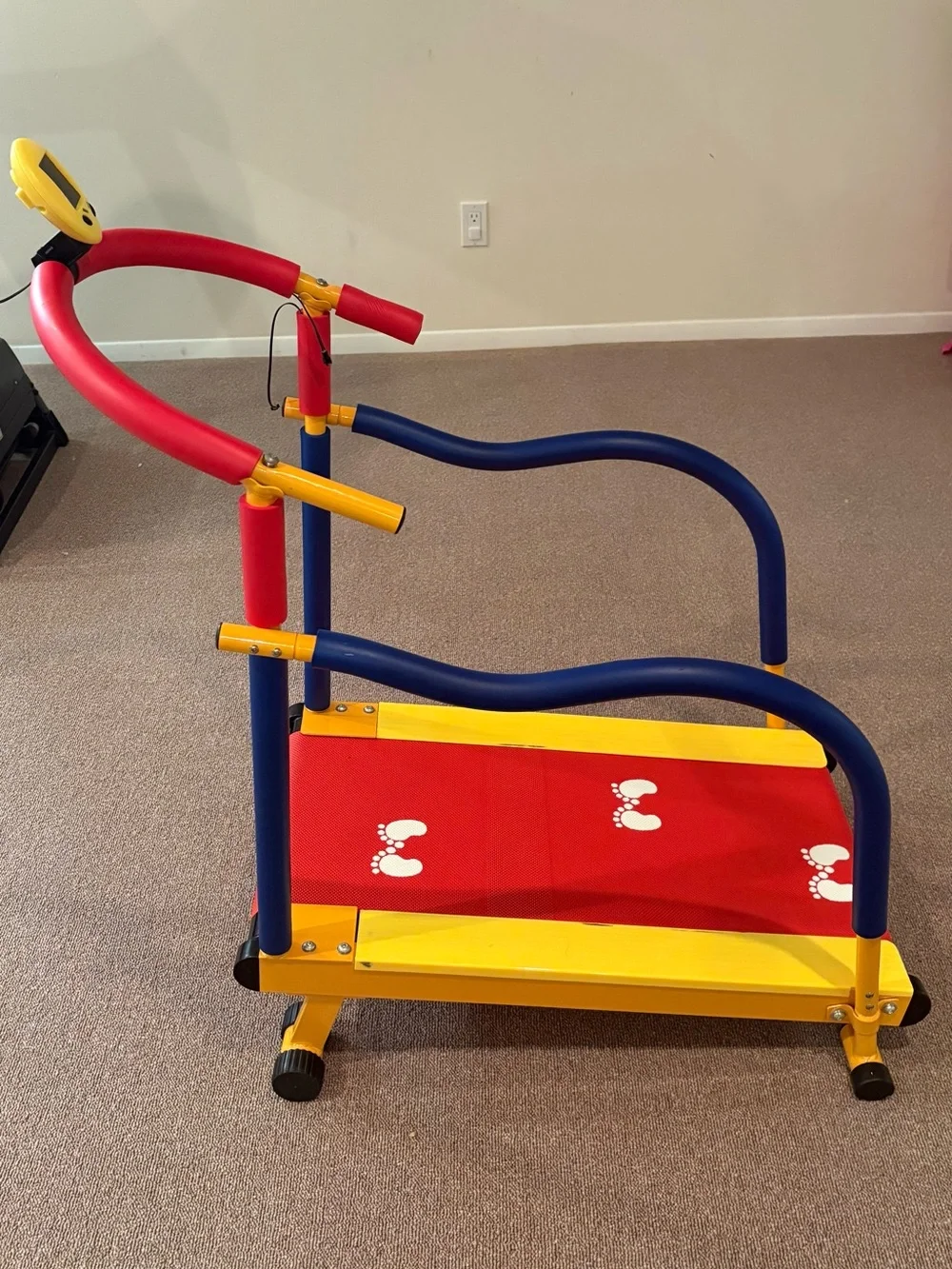 Children's Bright Red & Yellow Treadmill with Blue Handrails -Kids Toy 3-15 year